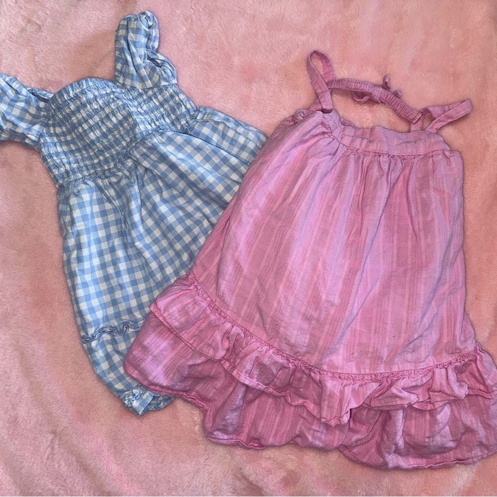 Pink Ruffle Sundress & Blue Gingham Dress Duo